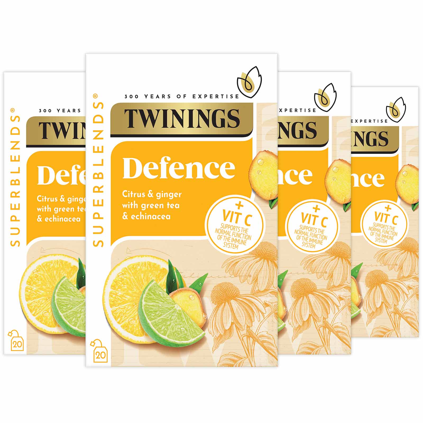 Twinings Superblends Defence Tea - Citrus & Ginger Green Tea Herbal Infusion With Echinacea Vitamin C 80 X Biodegradable Tea Bags