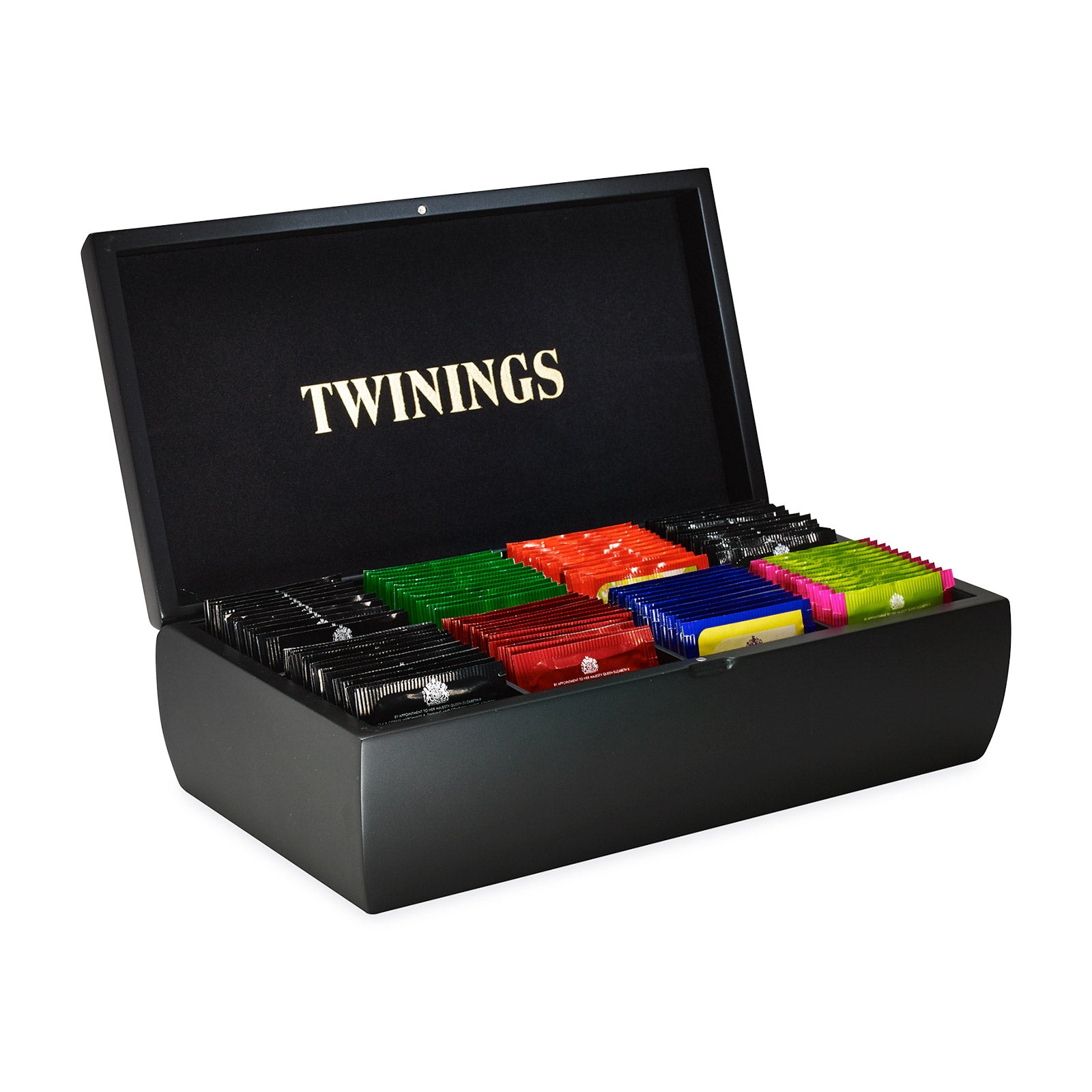 Twinings Black Wooden Tea Box - 8 Compartment Filled