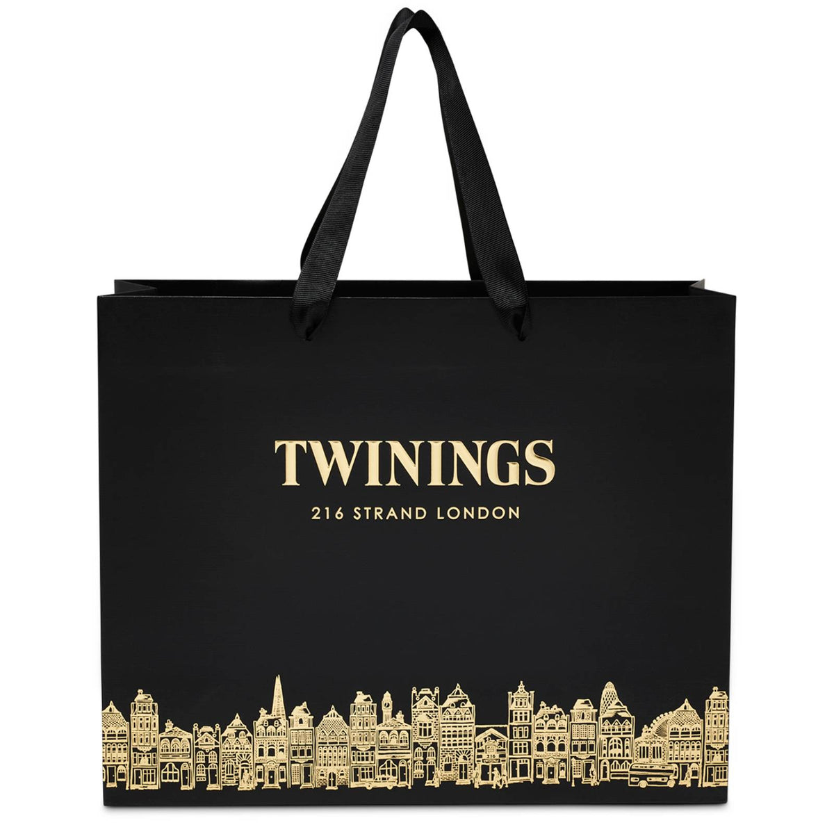 Black and Gold Gift Bag on White Background 