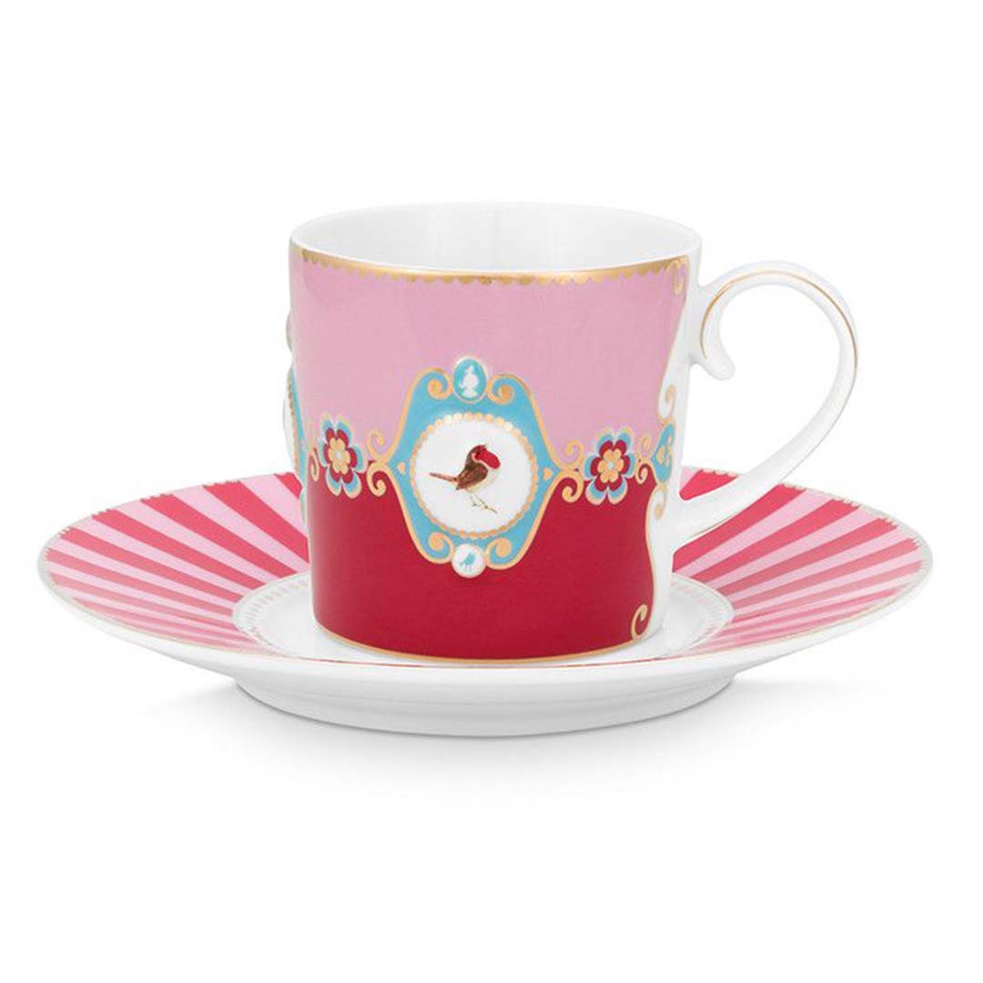 Pip Studio Love Birds Medallion Cup & Saucer - Red & Pink
