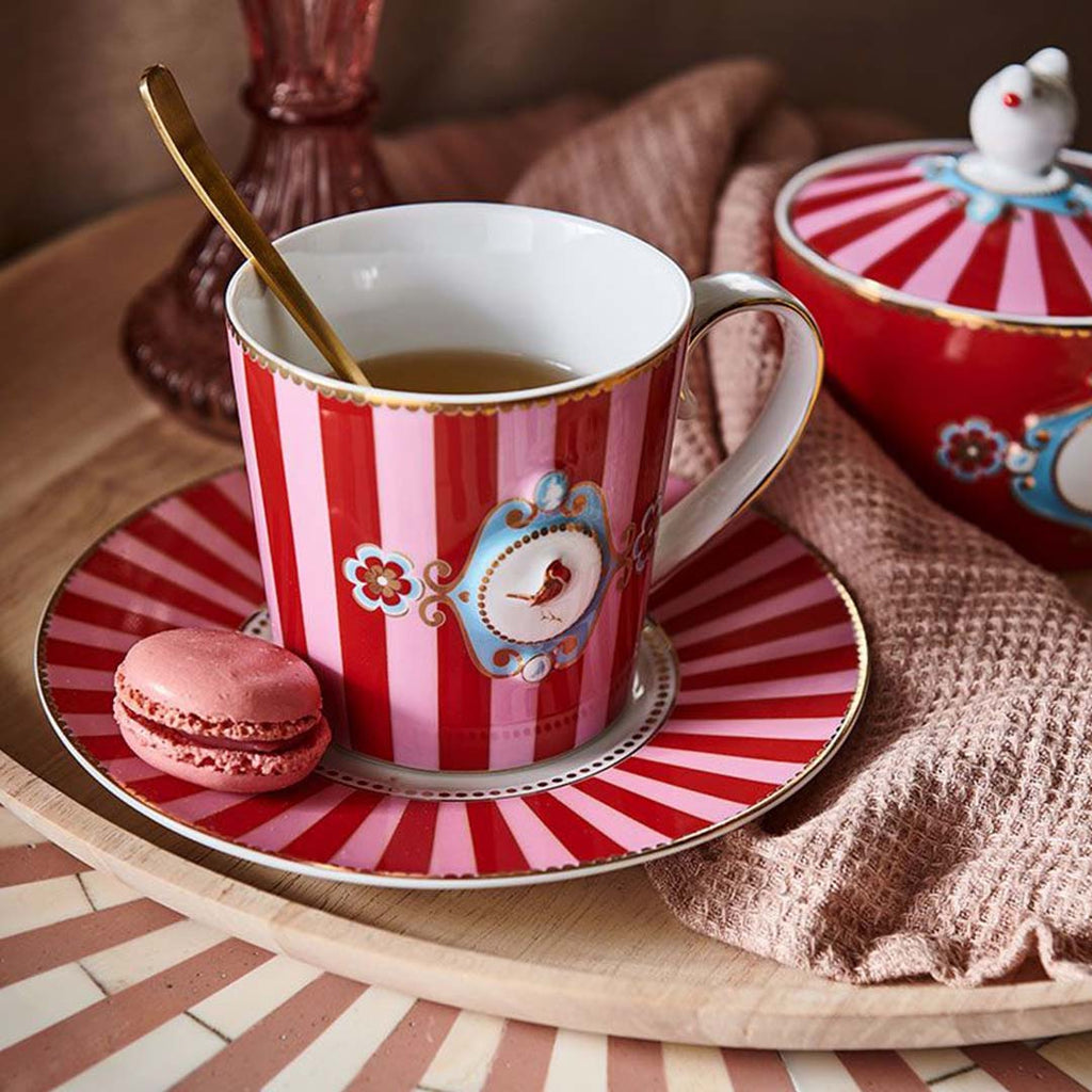 Pip Studio Love Birds Medallion Stripes Mug - Red & Pink