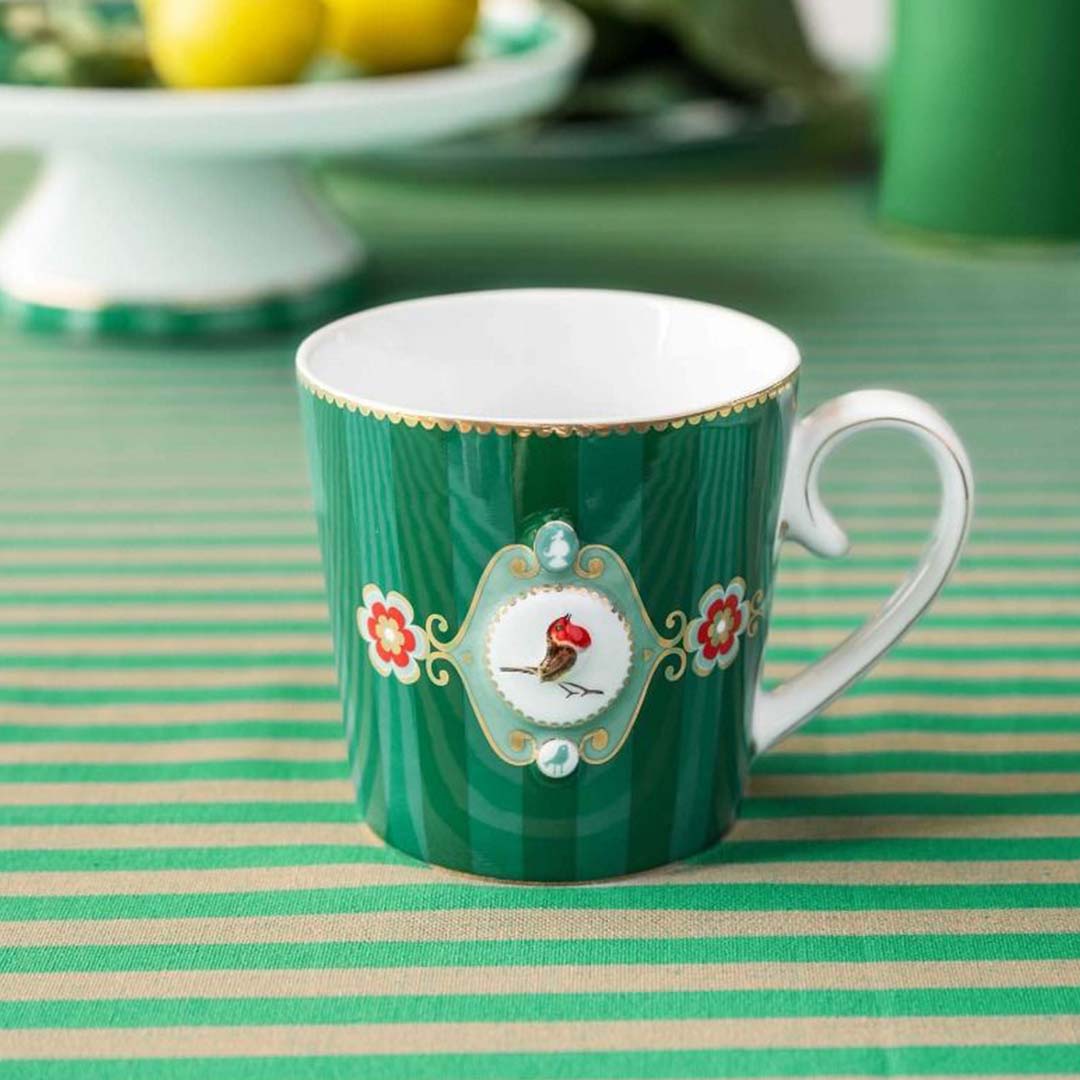 Pip Studio Love Birds Medallion Stripes Mug - Emerald Green