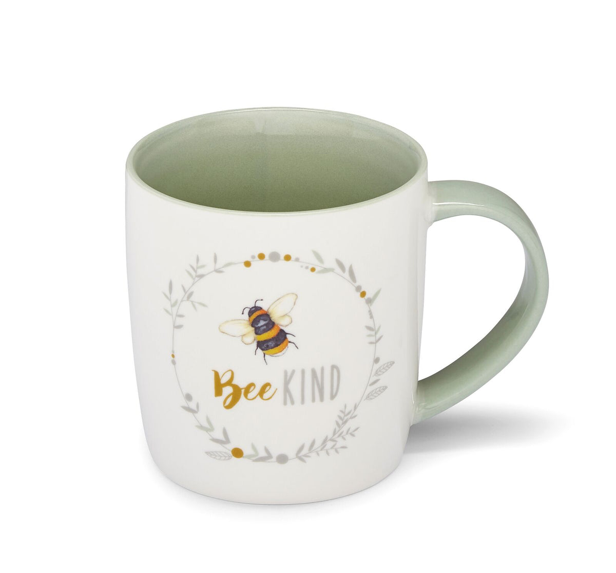 Large white barrel mug with bee design and Bee Kind wording 