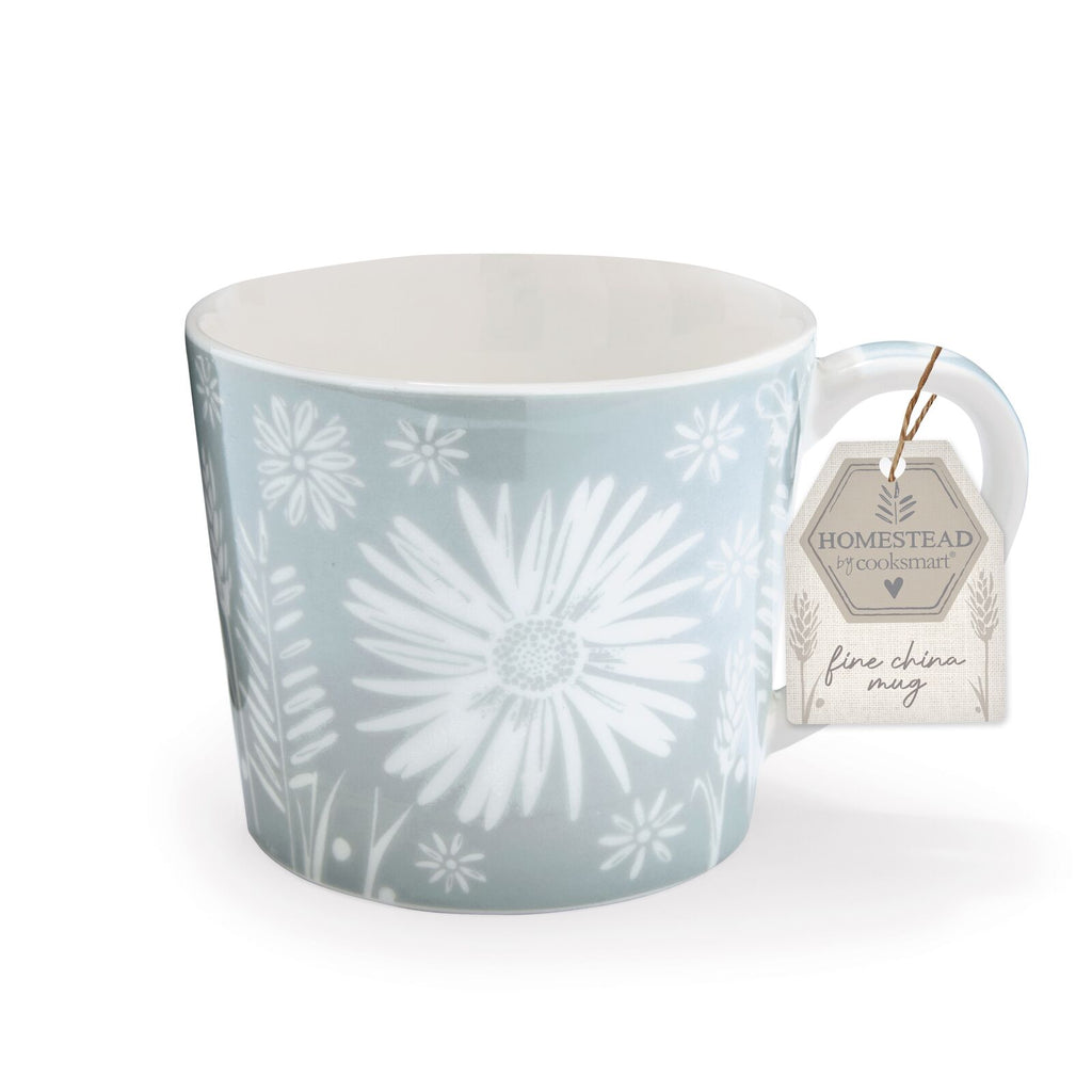 Homestead Conical Mug in Grey and Blue with White Flower 