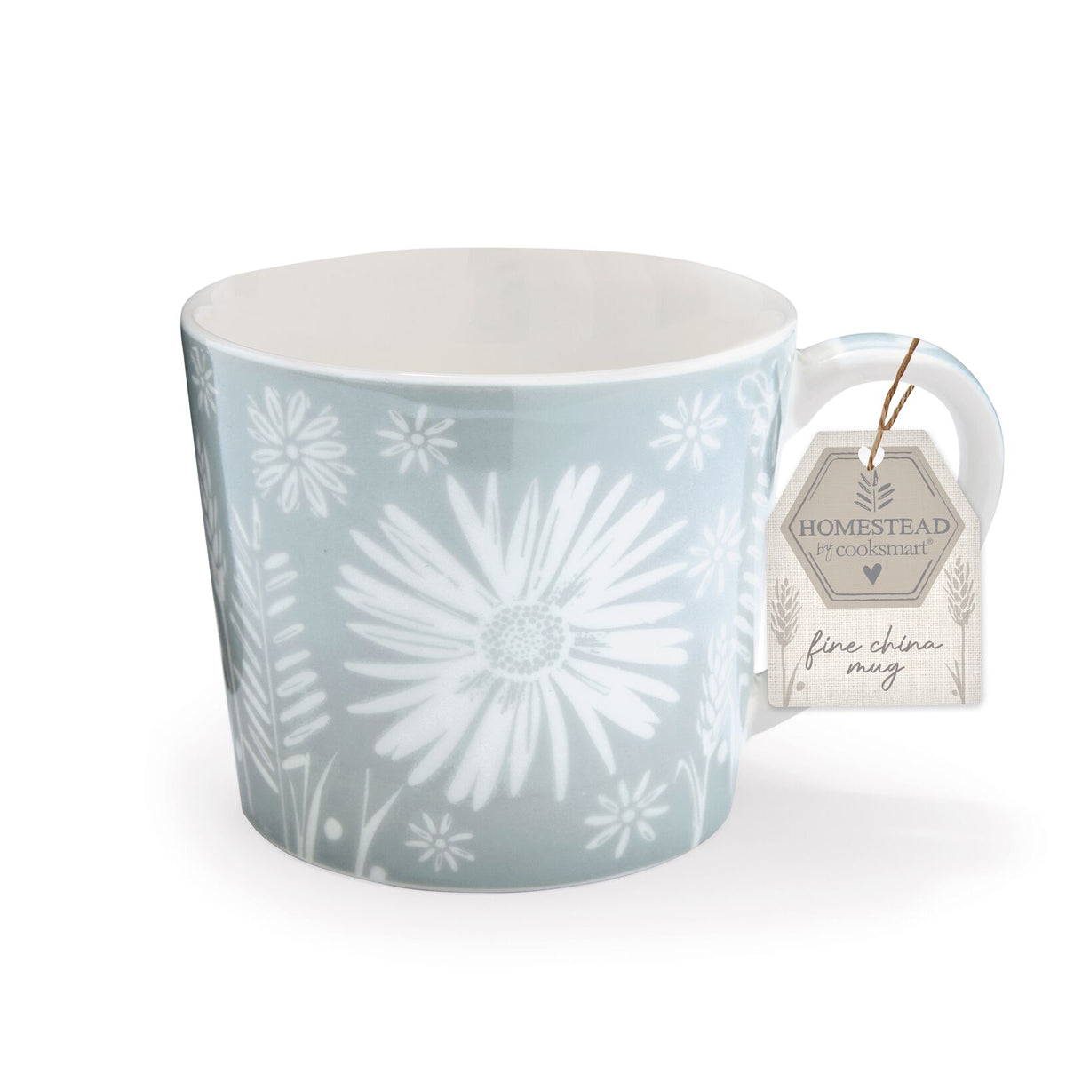 Homestead Conical Mug in Grey and Blue with White Flower 