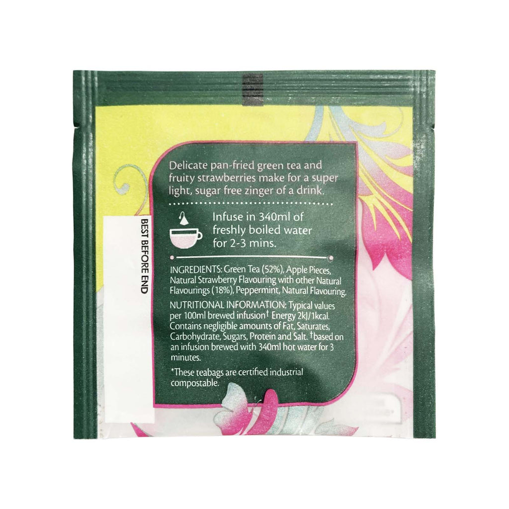 Strawberry Green Tea - 15 Pyramid Bags (Individually Wrapped)