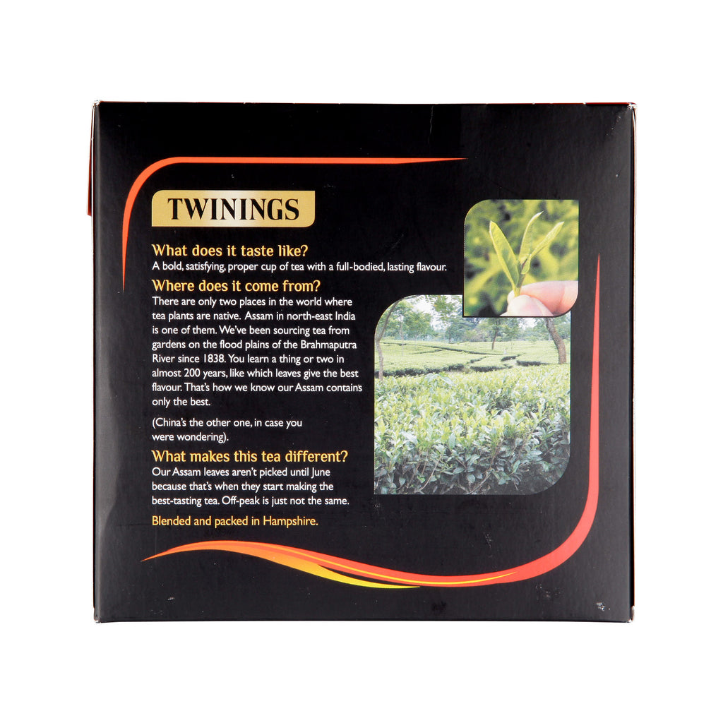 Twinings tea packaging with text and images of a tea field.