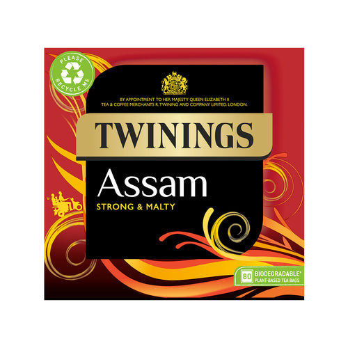 Twinings Assam tea packaging with red and black design