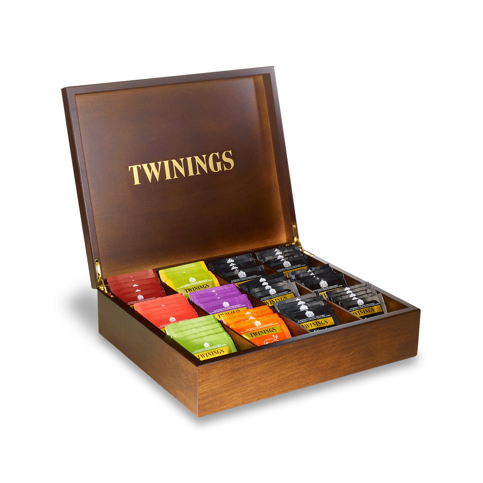 Deluxe Wooden Tea Box - 12 Compartment Filled