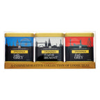London Skyline Red, White, and Blue Tea Caddies on White Background 
