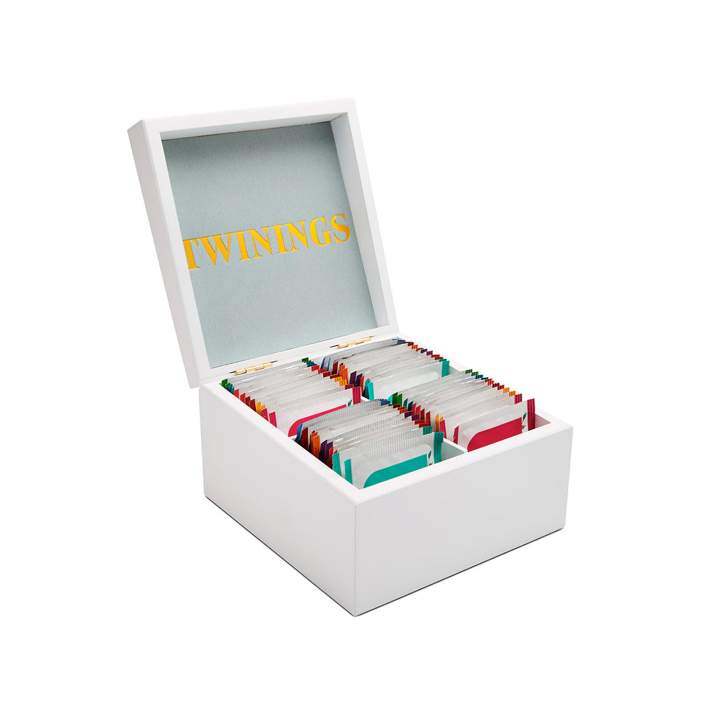 Twinings White Wooden Tea Box - 4 Compartment Filled