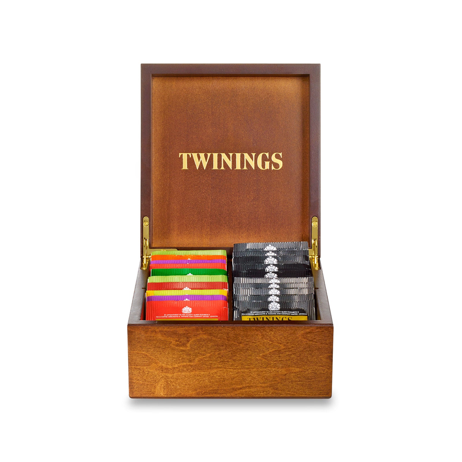 イギリスTWININGS 木製 トラックティーキャディー Twinings Deluxe Wooden Tea Box - 4 Compartment Filled