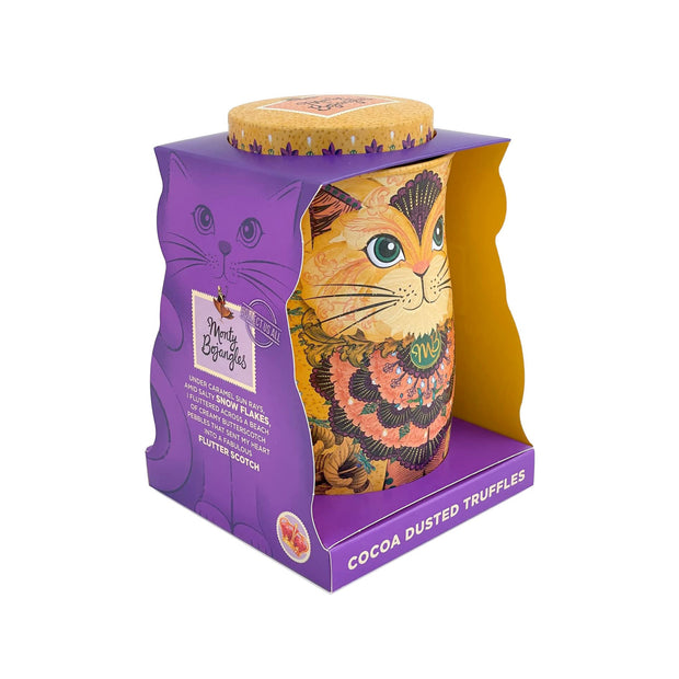 Monty Bojangles Savanna Gold Flutter Scotch Truffles Cat Tin Twinings