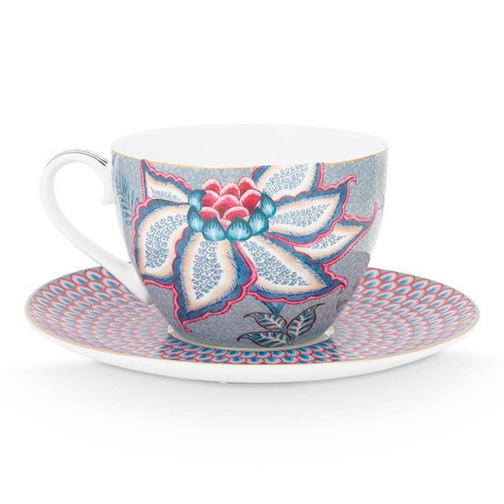 Pip Studio Flower Festival Cup & Saucer - Light Blue